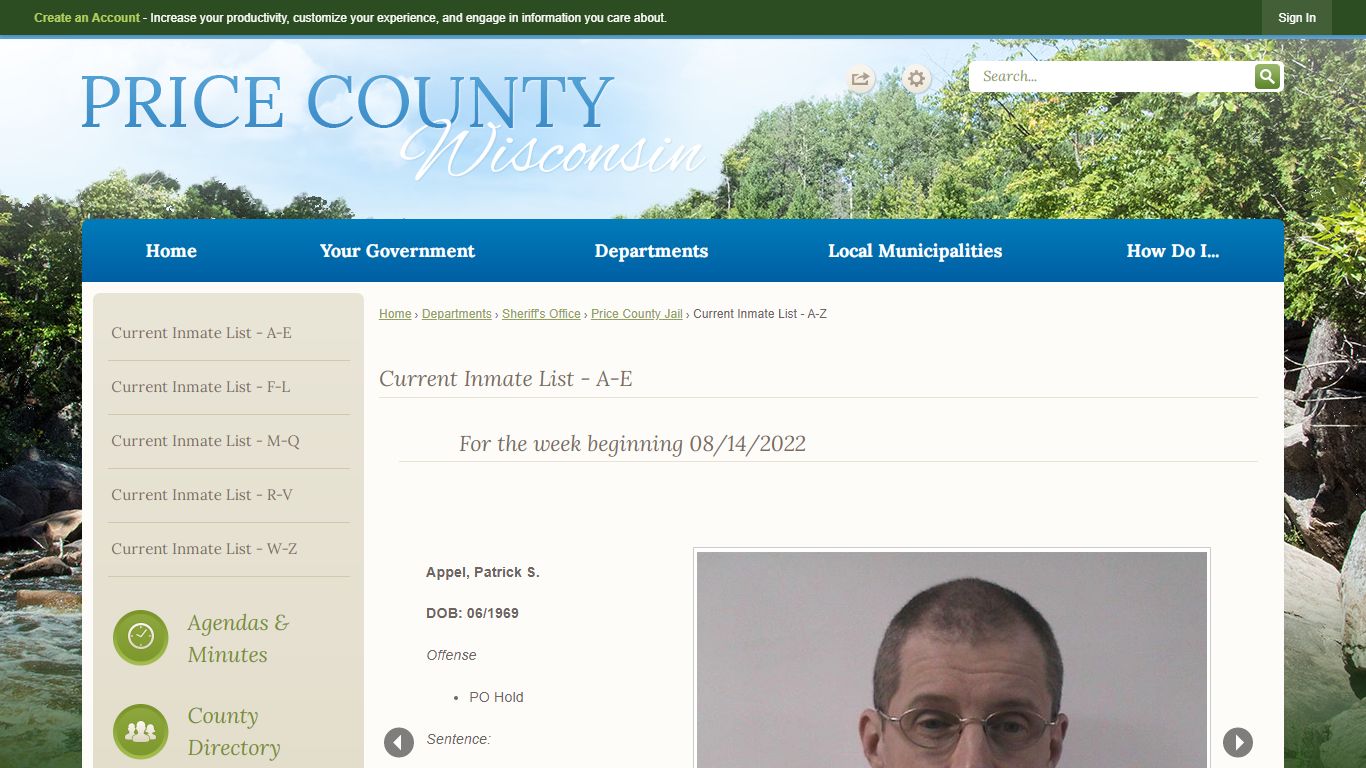 Current Inmate List - A-E | Price County, WI - Official Website